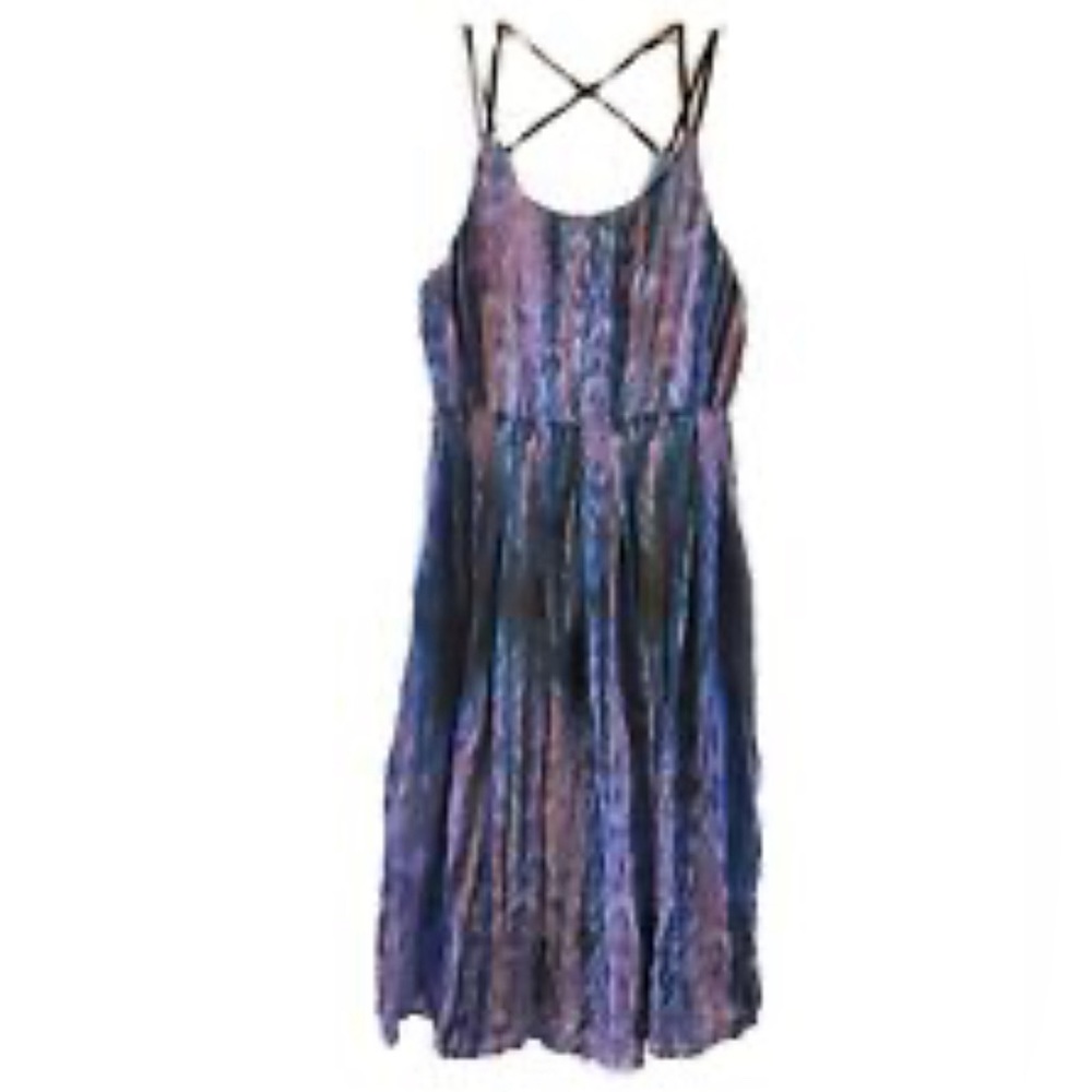 Freebird Dress Blue Watercolor Design Sundress Summer Womens Size S Flowy Lined